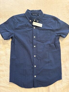 NWOT Janie and Jack Boys Size 16 Blue Striped Short Sleeve Button-Down Shirt